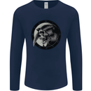 Grim Reaper Clock Skull Biker Gothic Demon Mens Long Sleeve T-Shirt Navy Blue