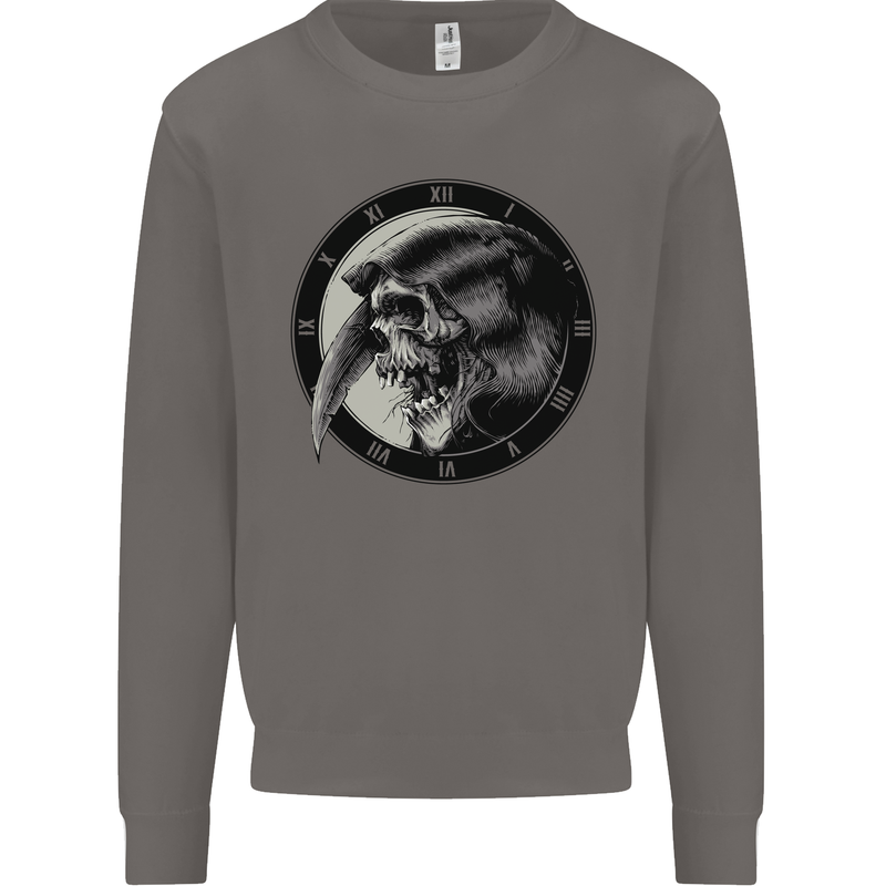 Grim Reaper Clock Skull Biker Gothic Demon Mens Sweatshirt Jumper Charcoal