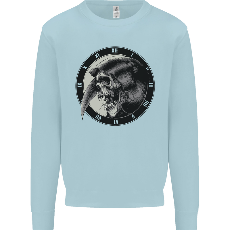 Grim Reaper Clock Skull Biker Gothic Demon Mens Sweatshirt Jumper Light Blue