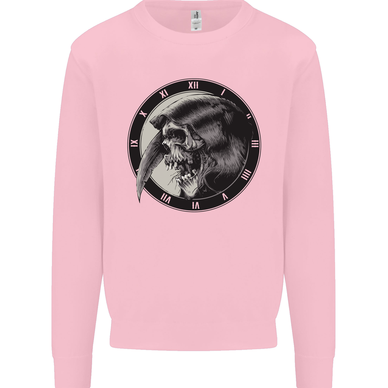 Grim Reaper Clock Skull Biker Gothic Demon Mens Sweatshirt Jumper Light Pink
