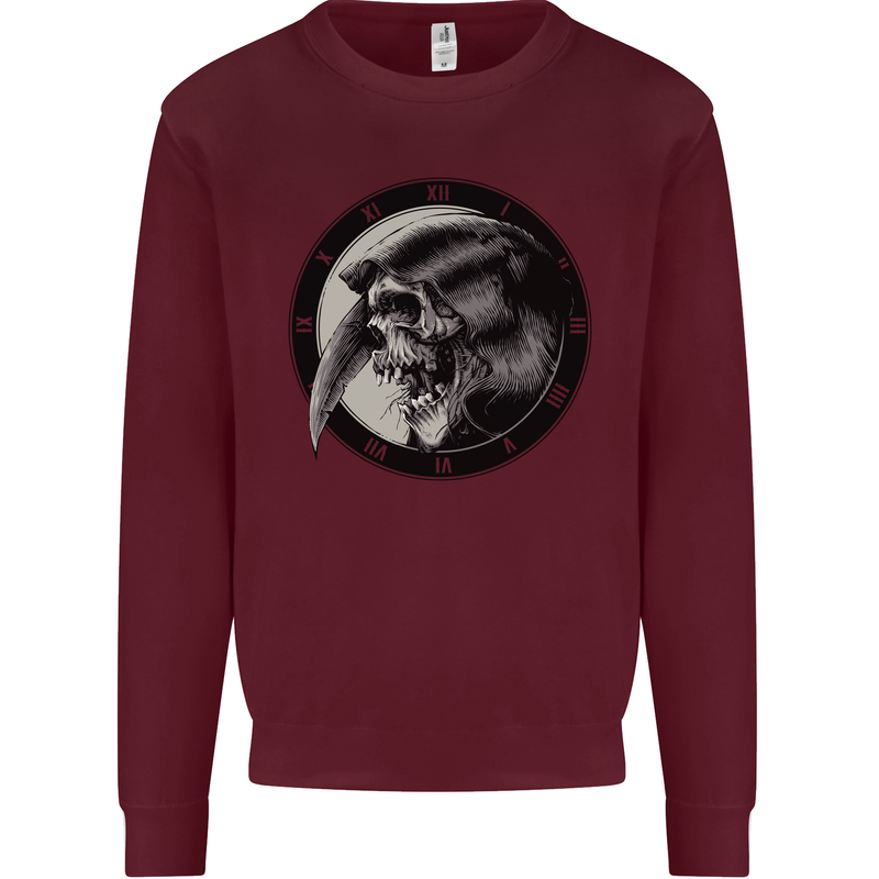 Grim Reaper Clock Skull Biker Gothic Demon Mens Sweatshirt Jumper Maroon