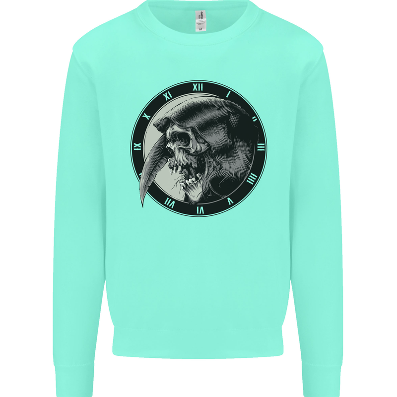 Grim Reaper Clock Skull Biker Gothic Demon Mens Sweatshirt Jumper Peppermint