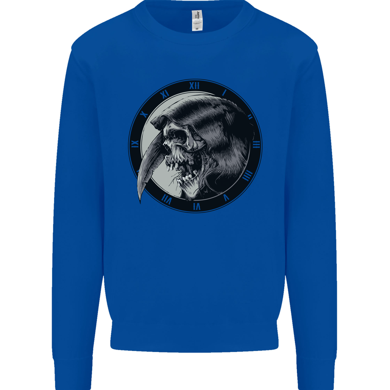 Grim Reaper Clock Skull Biker Gothic Demon Mens Sweatshirt Jumper Royal Blue