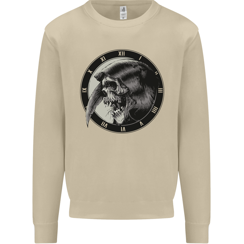 Grim Reaper Clock Skull Biker Gothic Demon Mens Sweatshirt Jumper Sand