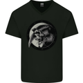 Grim Reaper Clock Skull Biker Gothic Demon Mens V-Neck Cotton T-Shirt Black