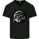 Grim Reaper Clock Skull Biker Gothic Demon Mens V-Neck Cotton T-Shirt Black