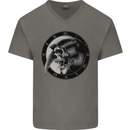 Grim Reaper Clock Skull Biker Gothic Demon Mens V-Neck Cotton T-Shirt Charcoal