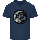 Grim Reaper Clock Skull Biker Gothic Demon Mens V-Neck Cotton T-Shirt Navy Blue