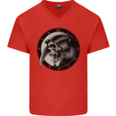 Grim Reaper Clock Skull Biker Gothic Demon Mens V-Neck Cotton T-Shirt Red