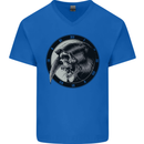 Grim Reaper Clock Skull Biker Gothic Demon Mens V-Neck Cotton T-Shirt Royal Blue