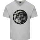 Grim Reaper Clock Skull Biker Gothic Demon Mens V-Neck Cotton T-Shirt Sports Grey