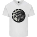 Grim Reaper Clock Skull Biker Gothic Demon Mens V-Neck Cotton T-Shirt White