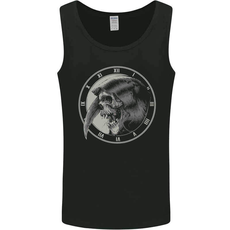 Grim Reaper Clock Skull Biker Gothic Demon Mens Vest Tank Top Black
