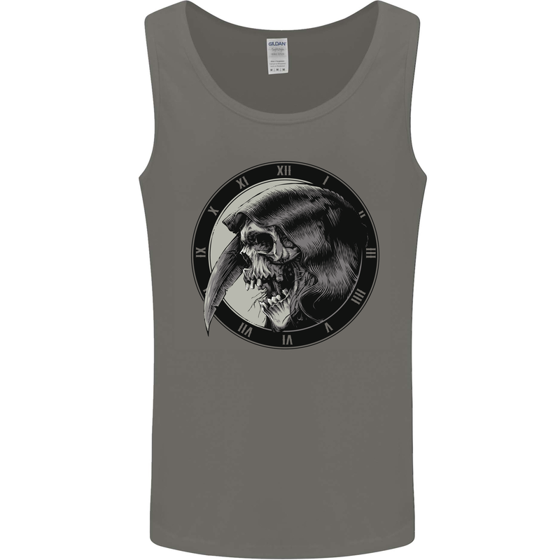 Grim Reaper Clock Skull Biker Gothic Demon Mens Vest Tank Top Charcoal