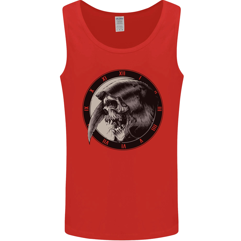 Grim Reaper Clock Skull Biker Gothic Demon Mens Vest Tank Top Red