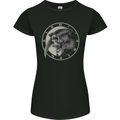 Grim Reaper Clock Skull Biker Gothic Demon Womens Petite Cut T-Shirt Black