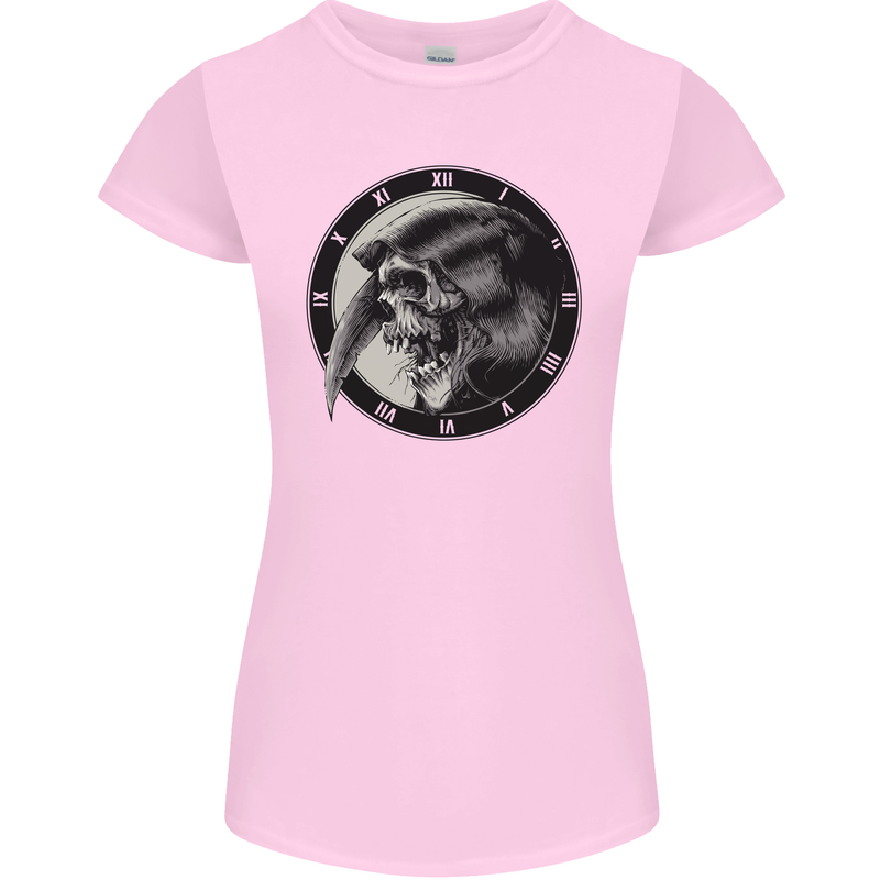 Grim Reaper Clock Skull Biker Gothic Demon Womens Petite Cut T-Shirt Light Pink
