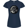 Grim Reaper Clock Skull Biker Gothic Demon Womens Petite Cut T-Shirt Navy Blue