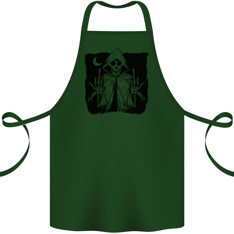 Grim Reaper Finger Flip Skull Biker Funny Cotton Apron 100% Organic Forest Green