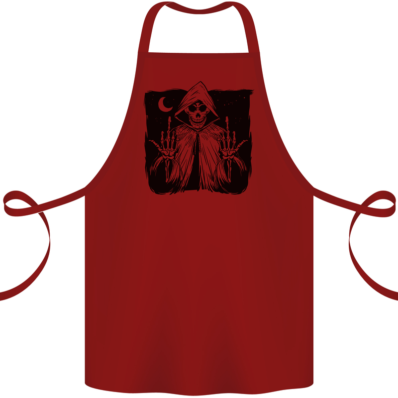 Grim Reaper Finger Flip Skull Biker Funny Cotton Apron 100% Organic Maroon