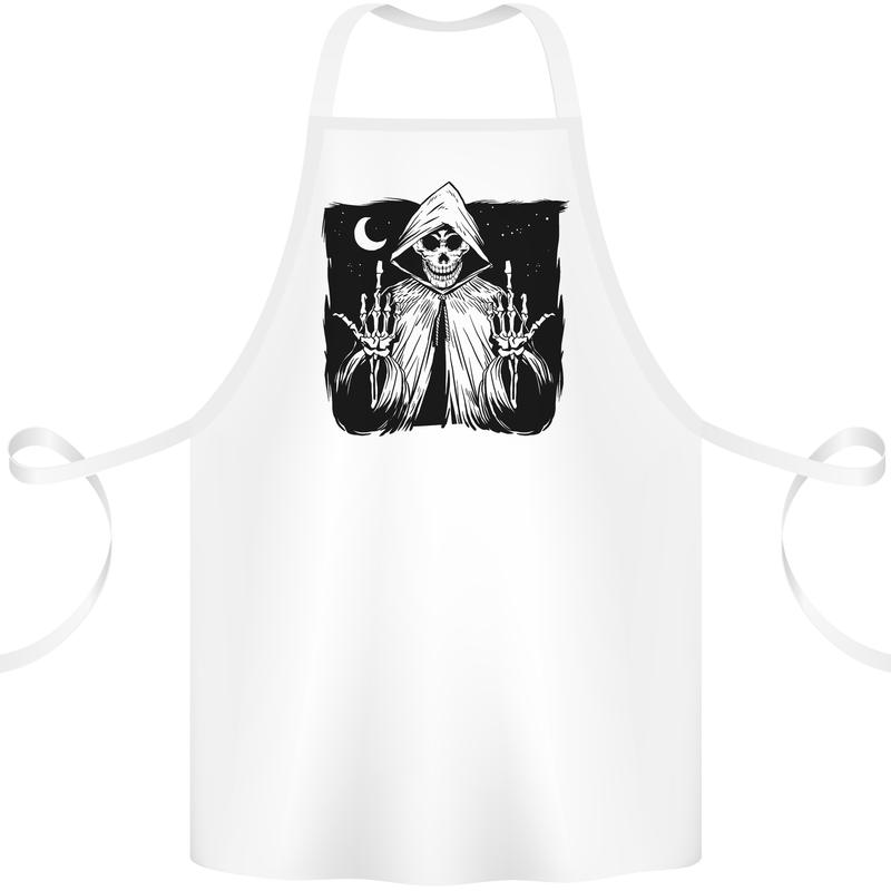 Grim Reaper Finger Flip Skull Biker Funny Cotton Apron 100% Organic White
