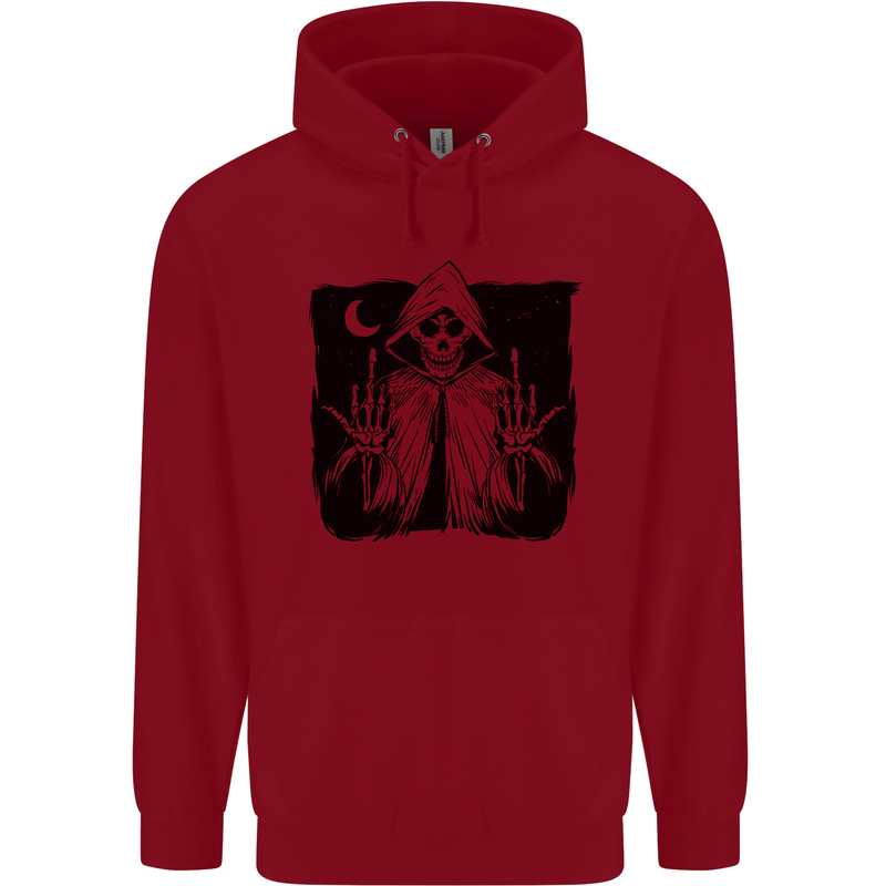 Grim Reaper Finger Flip Skull Biker Funny Mens 80% Cotton Hoodie Red