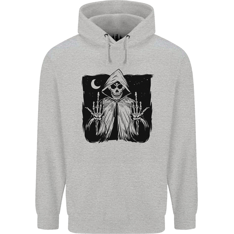 Grim Reaper Finger Flip Skull Biker Funny Mens 80% Cotton Hoodie Sports Grey