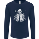 Grim Reaper Finger Flip Skull Biker Funny Mens Long Sleeve T-Shirt Navy Blue