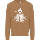 Grim Reaper Finger Flip Skull Biker Funny Mens Sweatshirt Jumper Caramel Latte