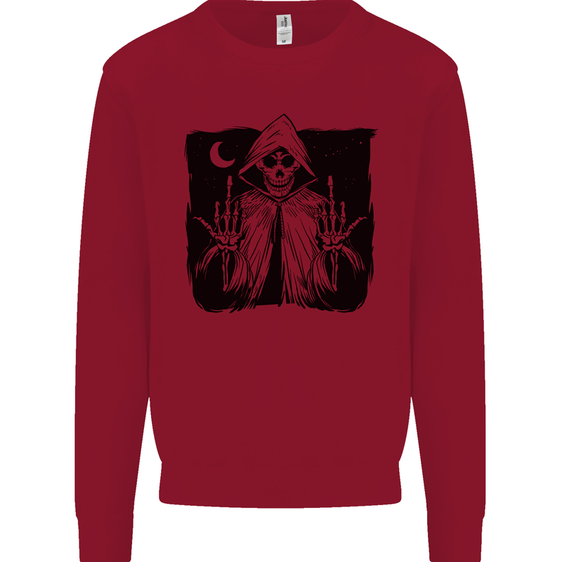 Grim Reaper Finger Flip Skull Biker Funny Mens Sweatshirt Jumper Red