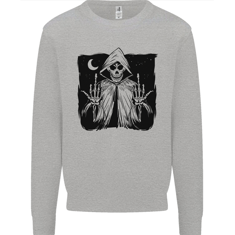 Grim Reaper Finger Flip Skull Biker Funny Mens Sweatshirt Jumper Sports Grey