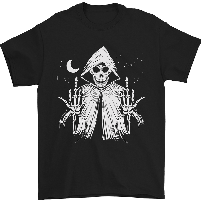 Grim Reaper Finger Flip Skull Biker Funny Mens T-Shirt Cotton Gildan Black