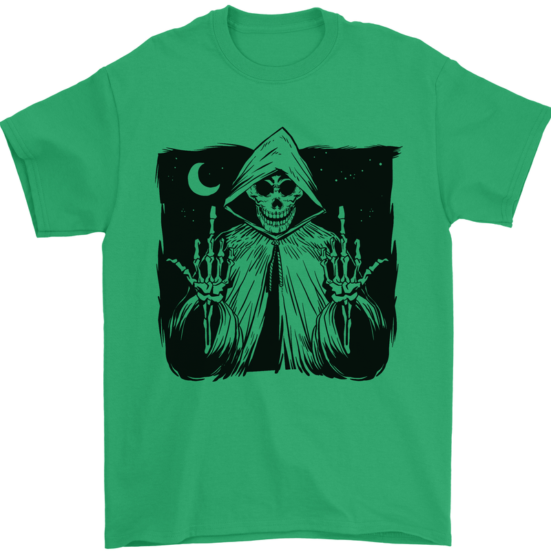Grim Reaper Finger Flip Skull Biker Funny Mens T-Shirt Cotton Gildan Irish Green