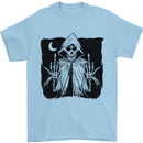 Grim Reaper Finger Flip Skull Biker Funny Mens T-Shirt Cotton Gildan Light Blue