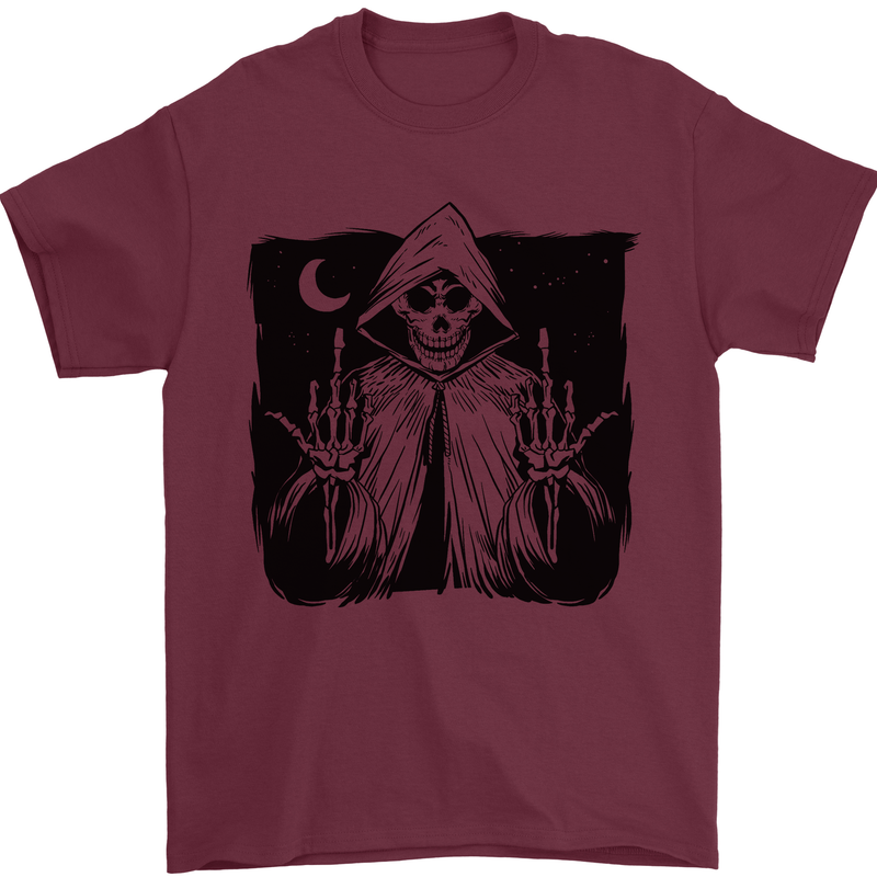 Grim Reaper Finger Flip Skull Biker Funny Mens T-Shirt Cotton Gildan Maroon