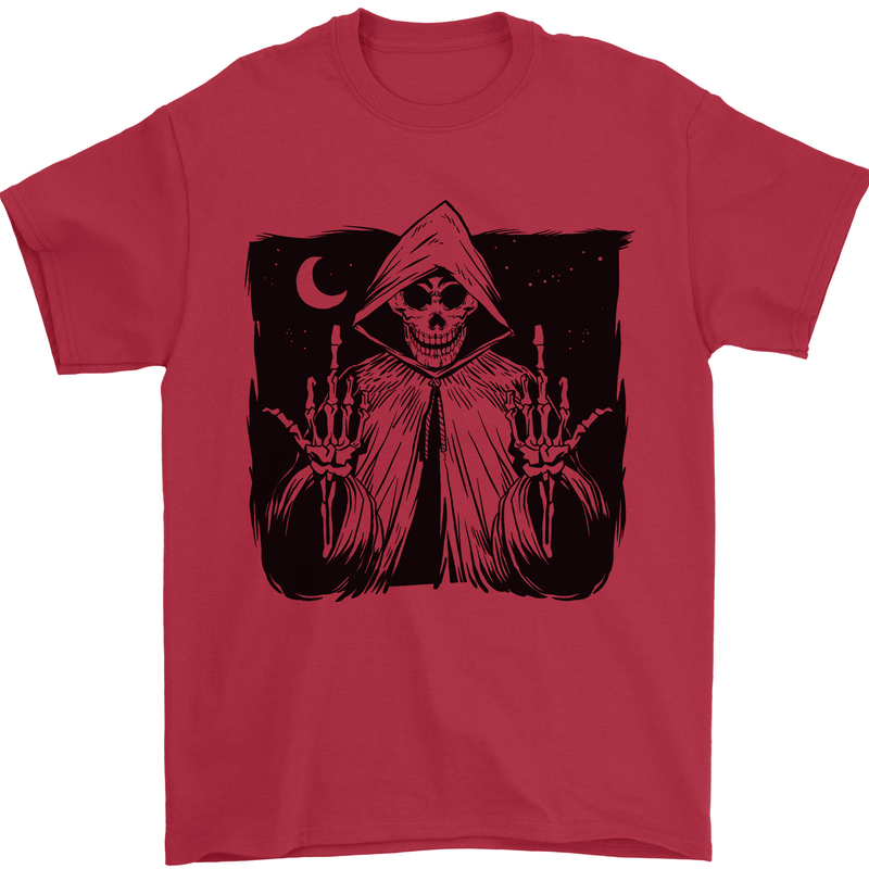 Grim Reaper Finger Flip Skull Biker Funny Mens T-Shirt Cotton Gildan Red
