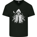 Grim Reaper Finger Flip Skull Biker Funny Mens V-Neck Cotton T-Shirt Black