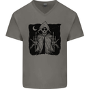 Grim Reaper Finger Flip Skull Biker Funny Mens V-Neck Cotton T-Shirt Charcoal