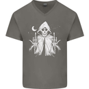 Grim Reaper Finger Flip Skull Biker Funny Mens V-Neck Cotton T-Shirt Charcoal