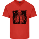 Grim Reaper Finger Flip Skull Biker Funny Mens V-Neck Cotton T-Shirt Red