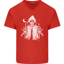 Grim Reaper Finger Flip Skull Biker Funny Mens V-Neck Cotton T-Shirt Red