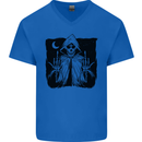 Grim Reaper Finger Flip Skull Biker Funny Mens V-Neck Cotton T-Shirt Royal Blue