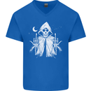 Grim Reaper Finger Flip Skull Biker Funny Mens V-Neck Cotton T-Shirt Royal Blue