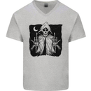 Grim Reaper Finger Flip Skull Biker Funny Mens V-Neck Cotton T-Shirt Sports Grey