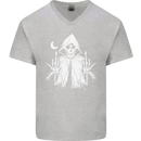 Grim Reaper Finger Flip Skull Biker Funny Mens V-Neck Cotton T-Shirt Sports Grey