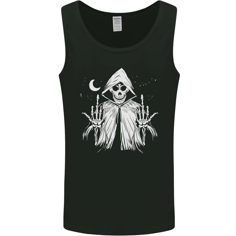 Grim Reaper Finger Flip Skull Biker Funny Mens Vest Tank Top Black
