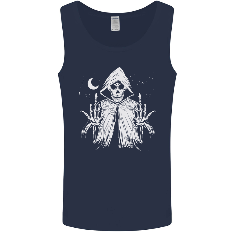 Grim Reaper Finger Flip Skull Biker Funny Mens Vest Tank Top Navy Blue