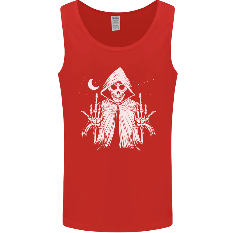 Grim Reaper Finger Flip Skull Biker Funny Mens Vest Tank Top Red