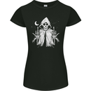 Grim Reaper Finger Flip Skull Biker Funny Womens Petite Cut T-Shirt Black
