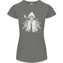 Grim Reaper Finger Flip Skull Biker Funny Womens Petite Cut T-Shirt Charcoal